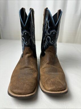 Ariat Brown Leather Cowboy Boots with Black & Blue Shaft